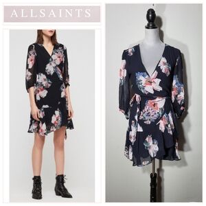 ALL SAINTS NWT Size Small Full Wrap Mini Dress Flowy V-neck Watercolor Floral